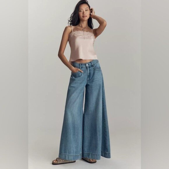NWT Size 32 - ANTHROPOLOGIE Pilcro Mid-Rise Super-Wide-Leg Jeans (NWT US$ 158) - Picture 1 of 16